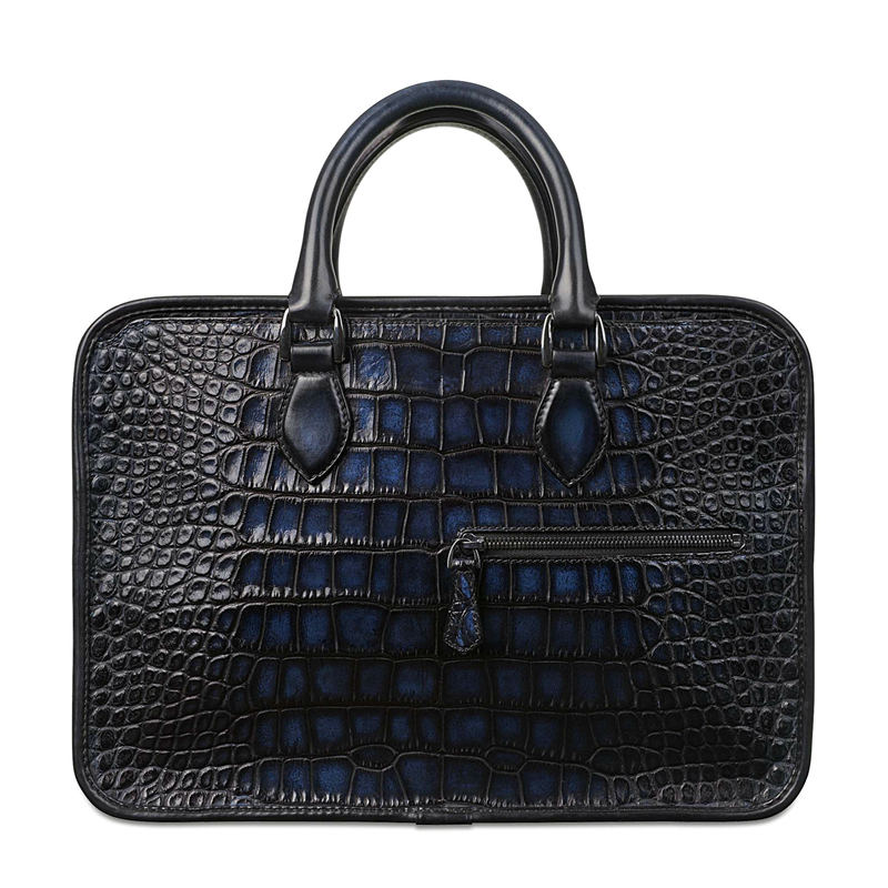 Alligator Briefcase, Alligator Crossbody Laptop Business Bag-Blue