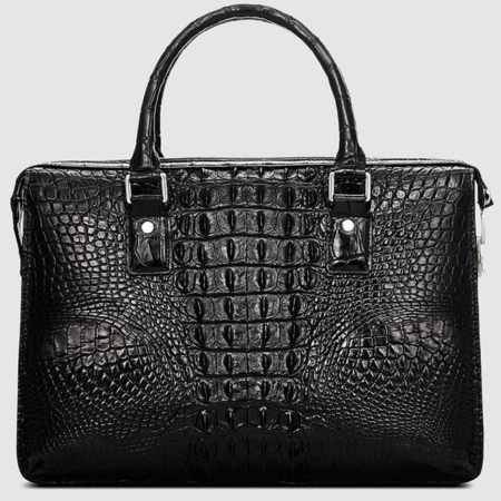 Classic Black Genuine Crocodile Briefcase-Back