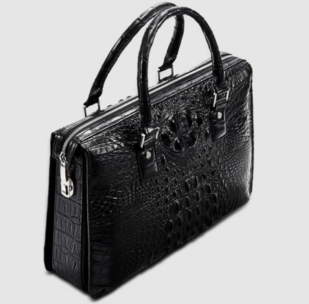 Classic Black Genuine Crocodile Briefcase-Top