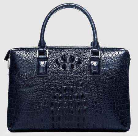 Classic Blue Genuine Crocodile Briefcase-Front