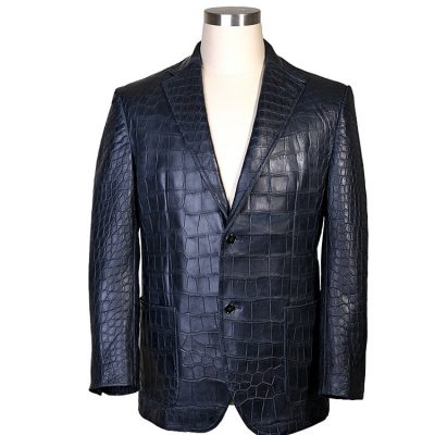 Hand Made Alligator Textured Genuine Leather Jacket for Men 