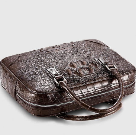 Small Brown Genuine Crocodile Briefcase Bag-Details