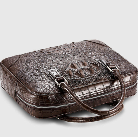 Small Brown Genuine Crocodile Briefcase Bag-Details