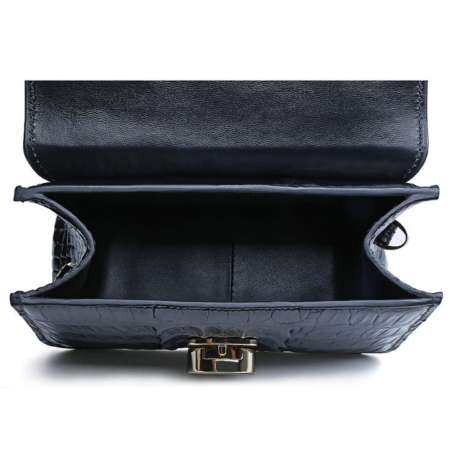 Alligator Leather Purse, Alligator Leather Cross-body Bag-Black-Inside