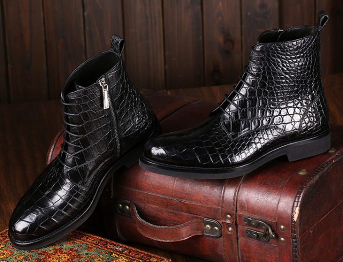 Stylish Alligator Leather Boots with Zipper