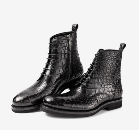 Stylish Alligator Leather Boots with Zipper