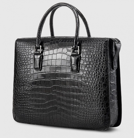 Black Luxury Alligator Business Briefcase for Men-Side