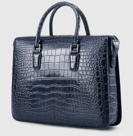 Blue Luxury Alligator Business Briefcase Alligator Laptop Bag for Men-Side