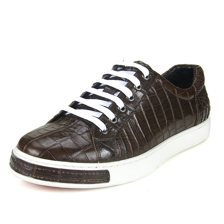 Men'S Authentic Alligator Brown Cap Toe Lace Up Authentic Genuine Skin Italian Tennis Shoes