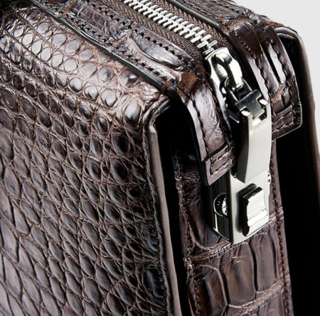 Brown Luxury Alligator Business Briefcase Alligator Laptop Bag for Men-Lock