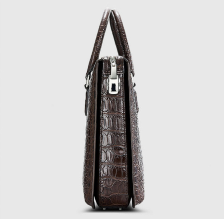 Brown Luxury Alligator Business Briefcase Alligator Laptop Bag for Men-Side