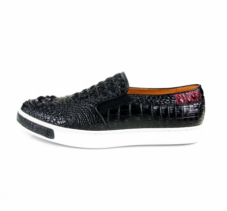 Casual Crocodile Shoes, Black Crocodile Sneakers-Side