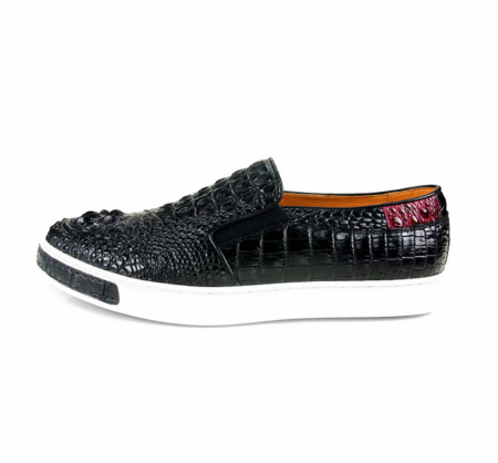 Casual Crocodile Shoes, Black Crocodile Sneakers-Side