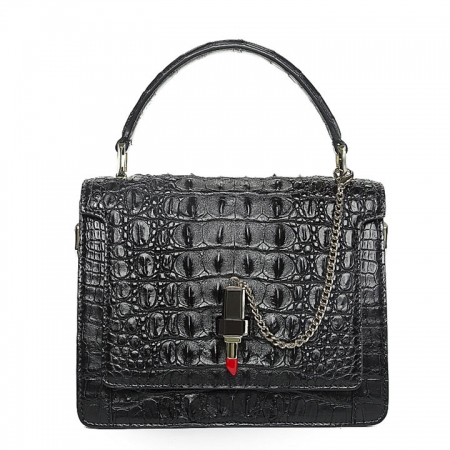Classic Crocodile Handbag, Crossbody Handbag-Black