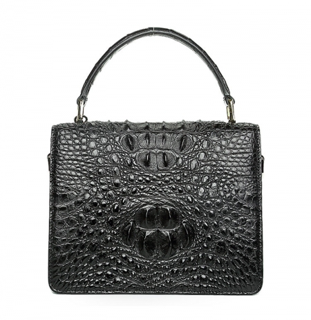 Classic Crocodile Handbag, Crossbody Handbag-Black-Back