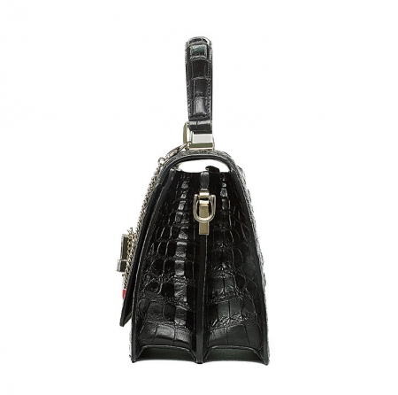 Classic Crocodile Handbag, Crossbody Handbag-Black-Side