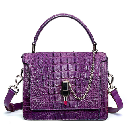 Classic Crocodile Handbag, Crossbody Handbag-Purple