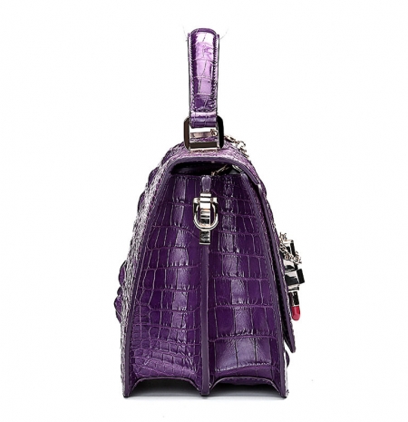 Classic Crocodile Handbag, Crossbody Handbag-Purple-Side