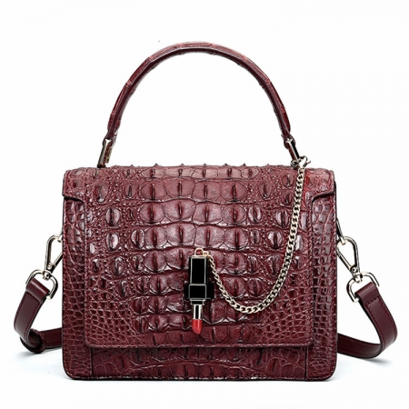 Classic Crocodile Handbag, Crossbody Handbag-Reddish brown