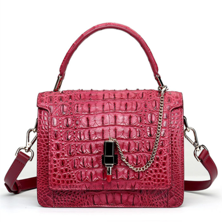 Classic Crocodile Handbag, Crossbody Handbag-red wine