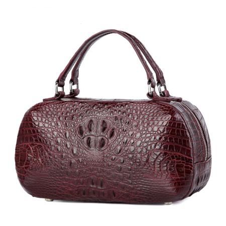 Classic Crocodile Top-Handle Handbag, Crocodile Evening Bag-Wine Red-1