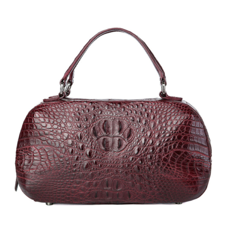 Classic Crocodile Top-Handle Handbag, Crocodile Evening Bag-Wine Red