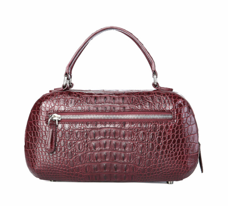 Classic Crocodile Top-Handle Handbag, Crocodile Evening Bag-Wine Red-Back