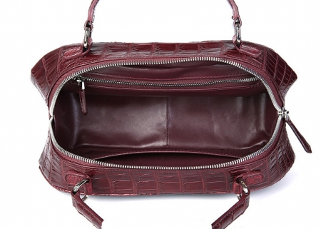 Classic Crocodile Top-Handle Handbag, Crocodile Evening Bag-Wine Red-Inside