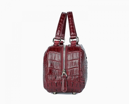 Classic Crocodile Top-Handle Handbag, Crocodile Evening Bag-Wine Red-Side