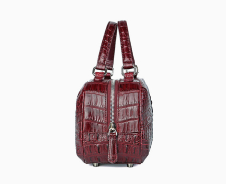 Classic Crocodile Top-Handle Handbag, Crocodile Evening Bag-Wine Red-Side