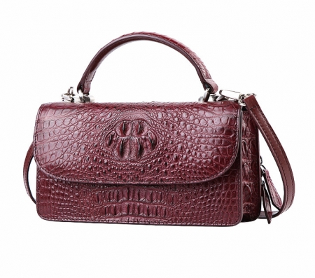 Crocodile Leather Clutch Evening Bag, Small Crocodile Leather Handbag-Wine Red