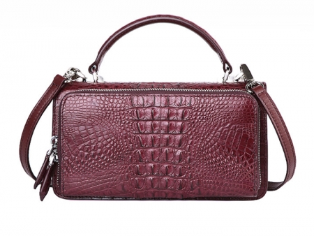 Crocodile Leather Clutch Evening Bag, Small Crocodile Leather Handbag-Wine Red-Back