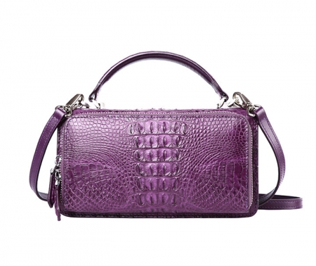 Crocodile Leather Clutch Evening Bag, Small Crocodile Leather Handbag-purple-Back