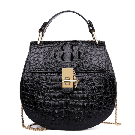 Crocodile Leather Evening Handbag, Crocodile Leather Wrist Bag-Black