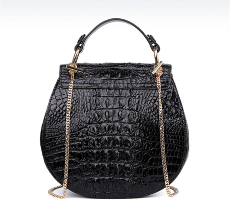 Crocodile Leather Evening Handbag, Crocodile Leather Wrist Bag-Black-Back