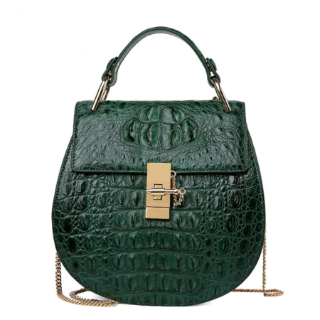 Crocodile Leather Evening Handbag, Crocodile Leather Wrist Bag-Green