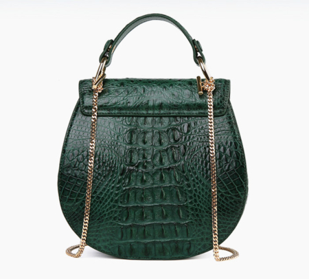 Crocodile Leather Evening Handbag, Crocodile Leather Wrist Bag-Green-Back