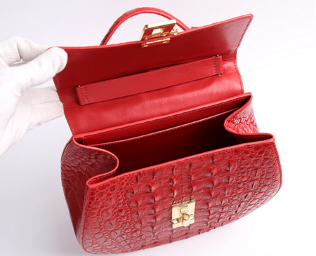 Crocodile Leather Evening Handbag, Crocodile Leather Wrist Bag-Inside