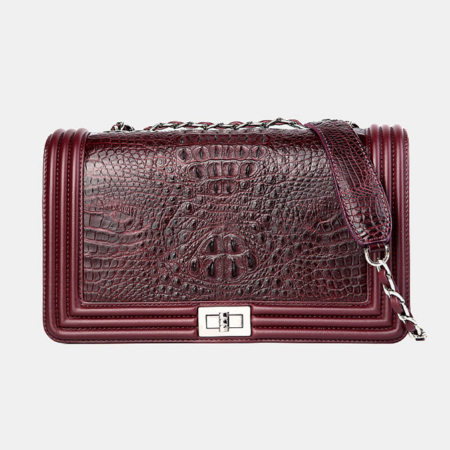 Crocodile Leather Purse, Crocodile Leather Clutch-Wine Red