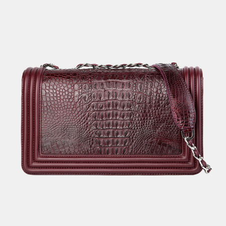 Crocodile Leather Purse, Crocodile Leather Clutch-Wine Red-Back