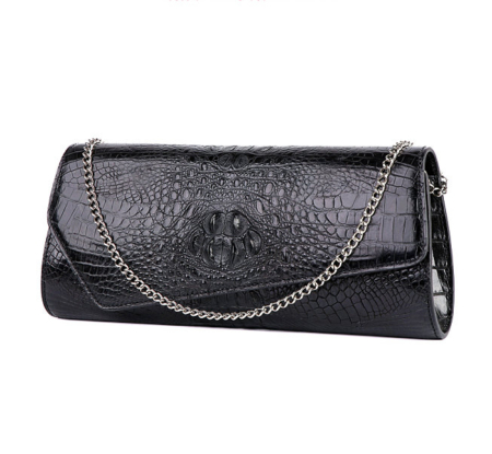 Crocodile Purse, Crocodile Shoulder Clutch-Black