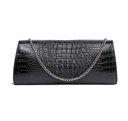 Crocodile Purse, Crocodile Shoulder Clutch-Black-Back