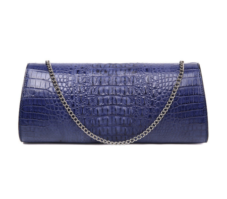 Crocodile Purse, Crocodile Shoulder Clutch-Dark Blue-Back