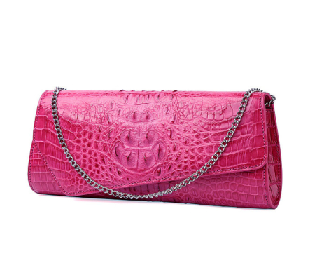 Crocodile Purse, Crocodile Shoulder Clutch-Pink