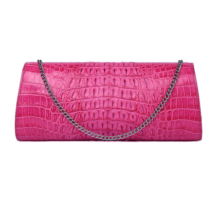 Crocodile Purse, Crocodile Shoulder Clutch-Pink-Back