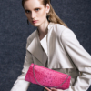 Crocodile Purse, Crocodile Shoulder Clutch-Pink-Exhibition