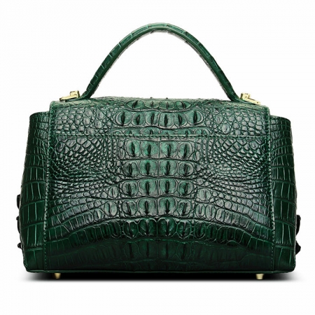 Designer Crocodile Leather Handbag-Green-Back
