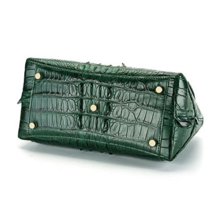 Designer Crocodile Leather Handbag-Green-Bottom