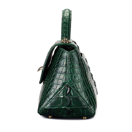 Designer Crocodile Leather Handbag-Green-Side