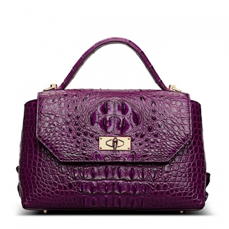 Designer Crocodile Leather Handbag-Purple